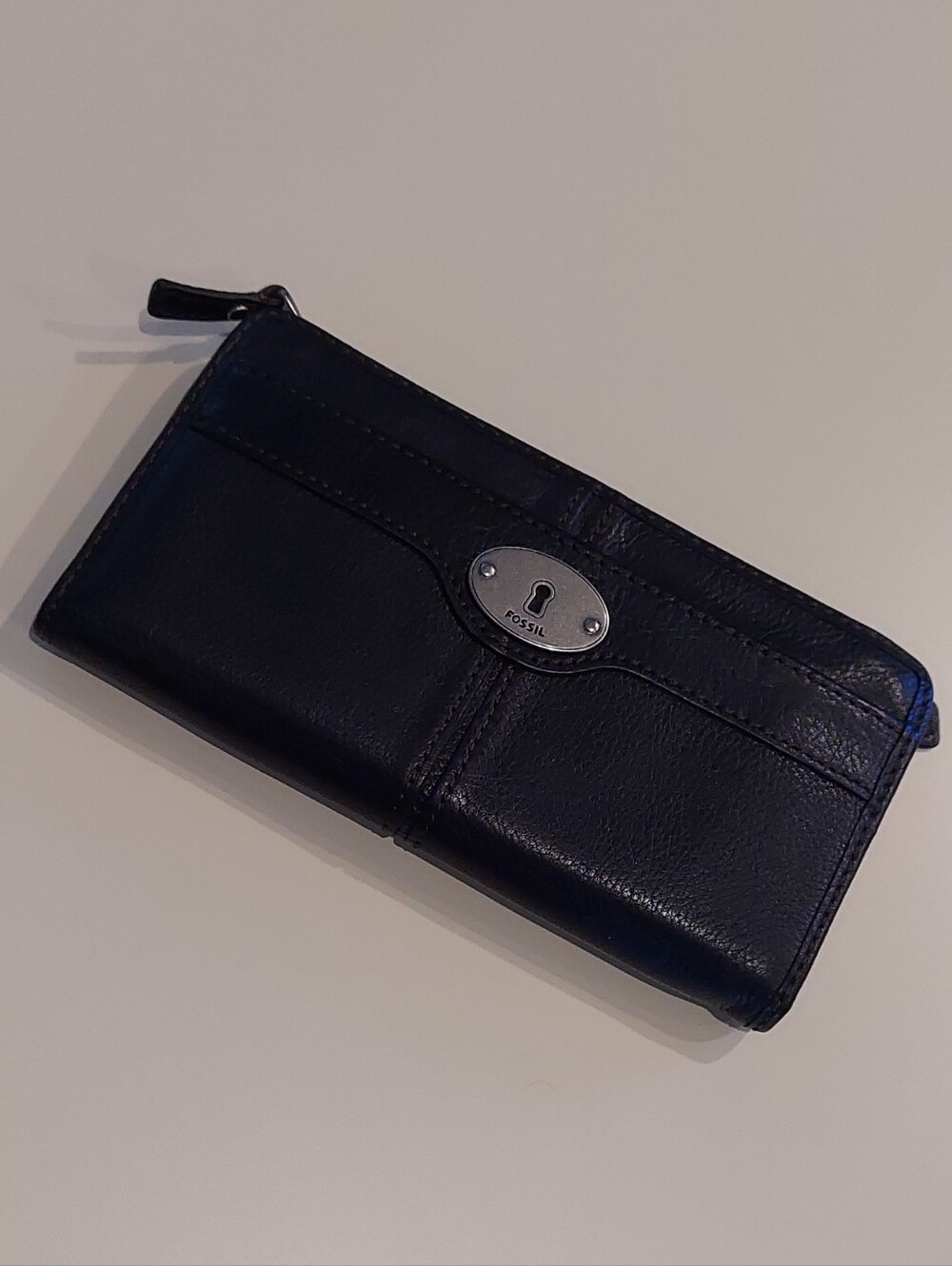 Fossil Maddox Marlow Black Leather 3/4 Zip-Around Clutch Wallet